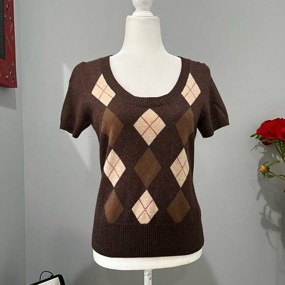 NEW Marina Luna Cashmere Argyle Classic Preppy Timeless Layering Sweater S NWOT - Picture 13 of 15